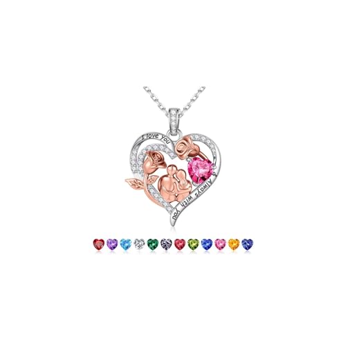 Rose Heart Birthstone Necklace for Women, Anniversary Birthday Gift for Wife Girlfriend Mom, I Love You Gifts, Jewelry for Women