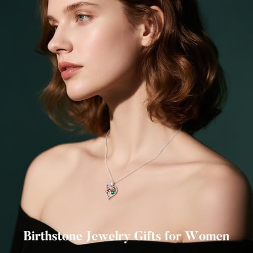 Rose Heart Birthstone Necklace for Women, Anniversary Birthday Gift for Wife Girlfriend Mom, I Love You Gifts, Jewelry for Women