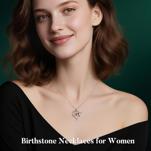 Rose Heart Birthstone Necklace for Women, Anniversary Birthday Gift for Wife Girlfriend Mom, I Love You Gifts, Jewelry for Women