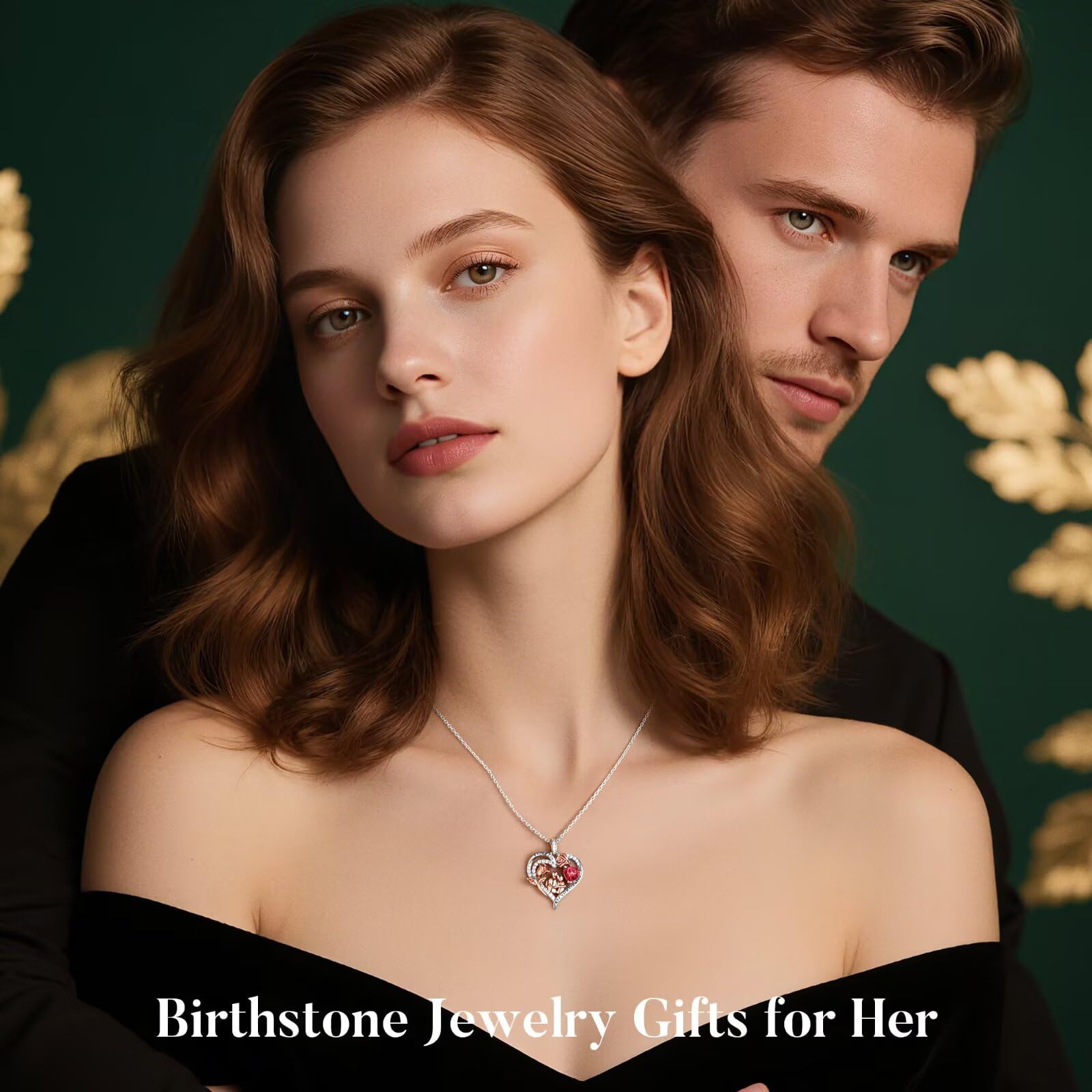 Rose Heart Birthstone Necklace for Women, Anniversary Birthday Gift for Wife Girlfriend Mom, I Love You Gifts, Jewelry for Women