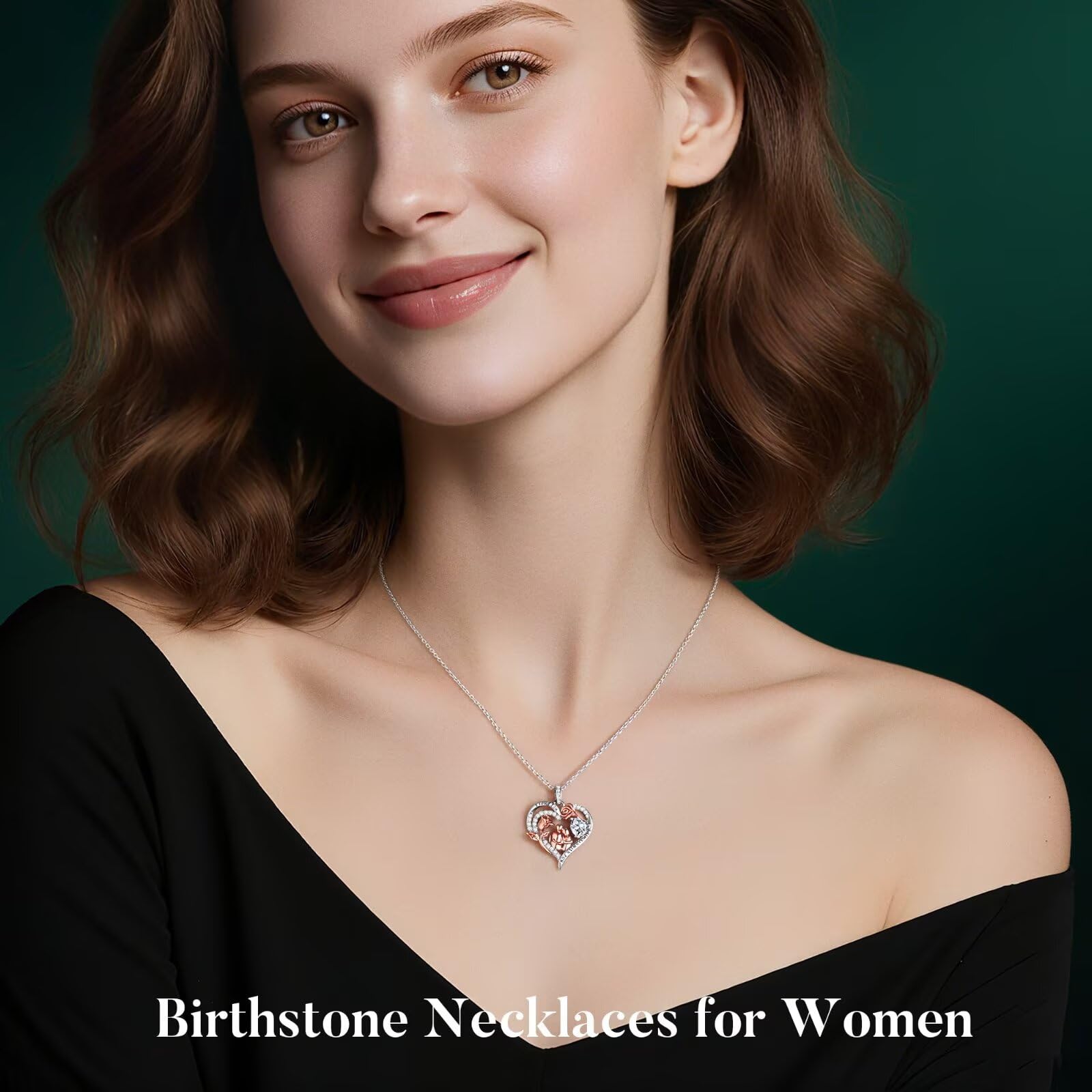 Rose Heart Birthstone Necklace for Women, Anniversary Birthday Gift for Wife Girlfriend Mom, I Love You Gifts, Jewelry for Women